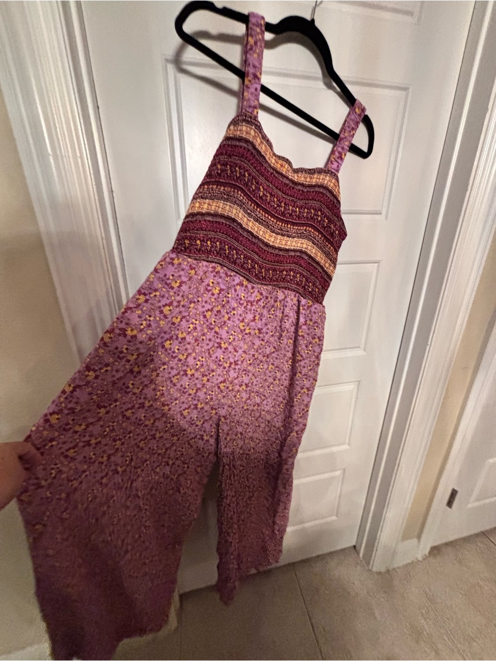 Dokooto Floral Smocked Wide-Leg Jumpsuit in Lavender Pink XL